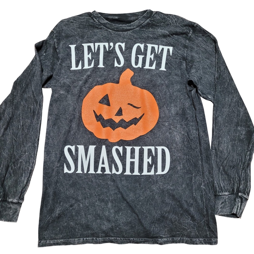 Spirit Halloween Let's Get Smashed Pumpkin Gray Long Sleeve T-Shirt Size S